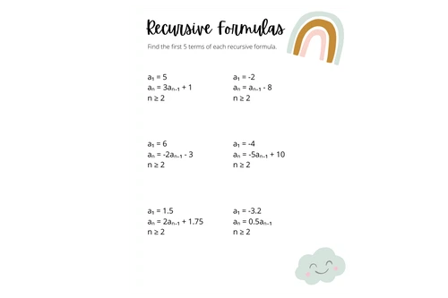 Recursive Formulas Math Worksheet