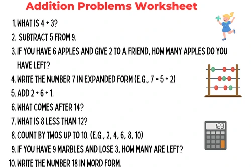 Addition Problems Worksheet